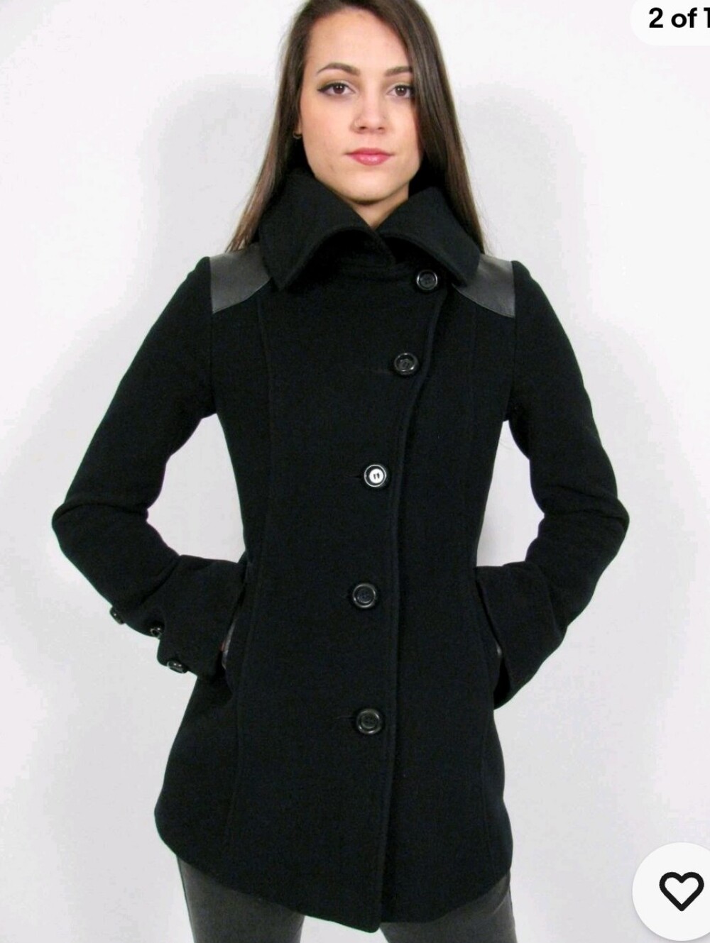 MACKAGE JACKET BLACK WOOL LEATHER SINGLE BREASTED COAT~XS